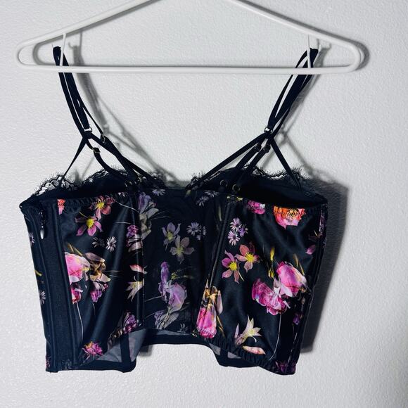 Victoria's Secret Womens Black Floral Bustier Bra 34DD Side Zip - Picture 4 of 6